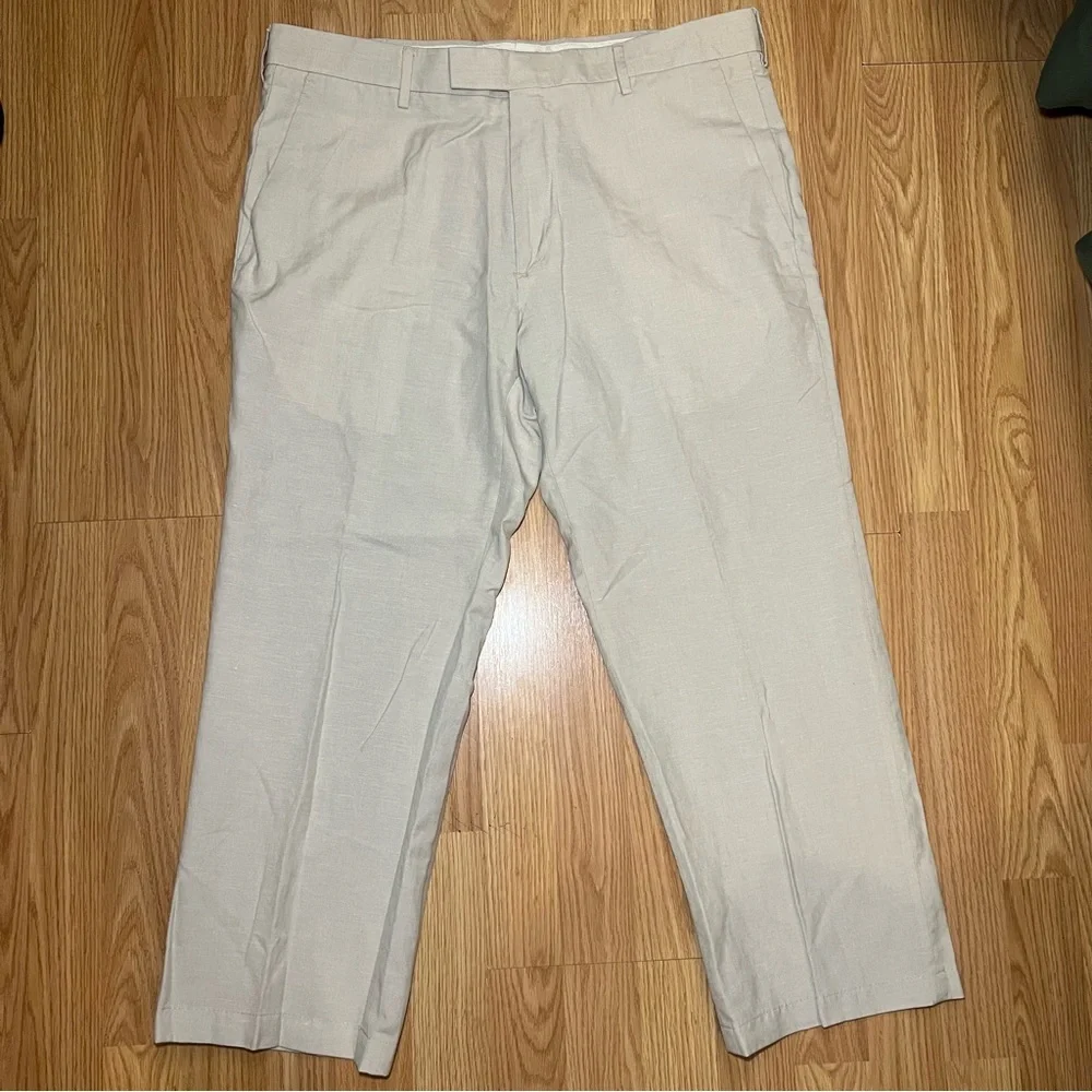 Kenneth Cole Reaction Linen Pants Mens 36x26 Beige Dress Slacks Business Casual